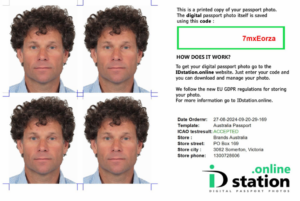 Sample digital passport photo with an IDstation.online access code